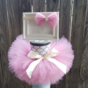 ROSY PINK MAUCE IVORY BOW TUTU SET SIZE 0 - 2T